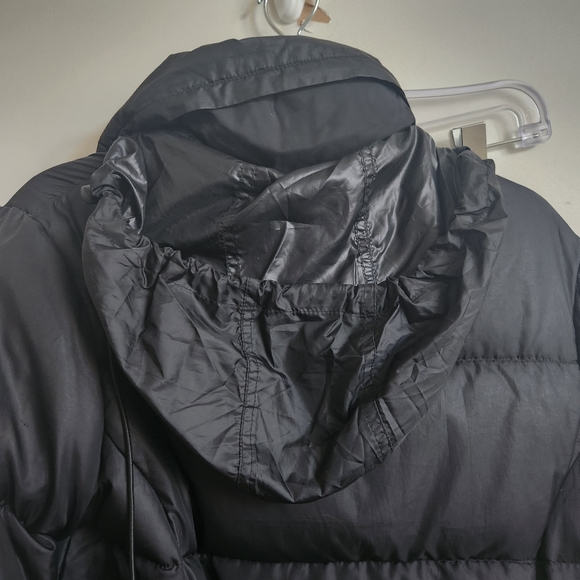 *SOLD* ROOTS down coat feathers long jacket black hood sz XS - Picture 7 of 9